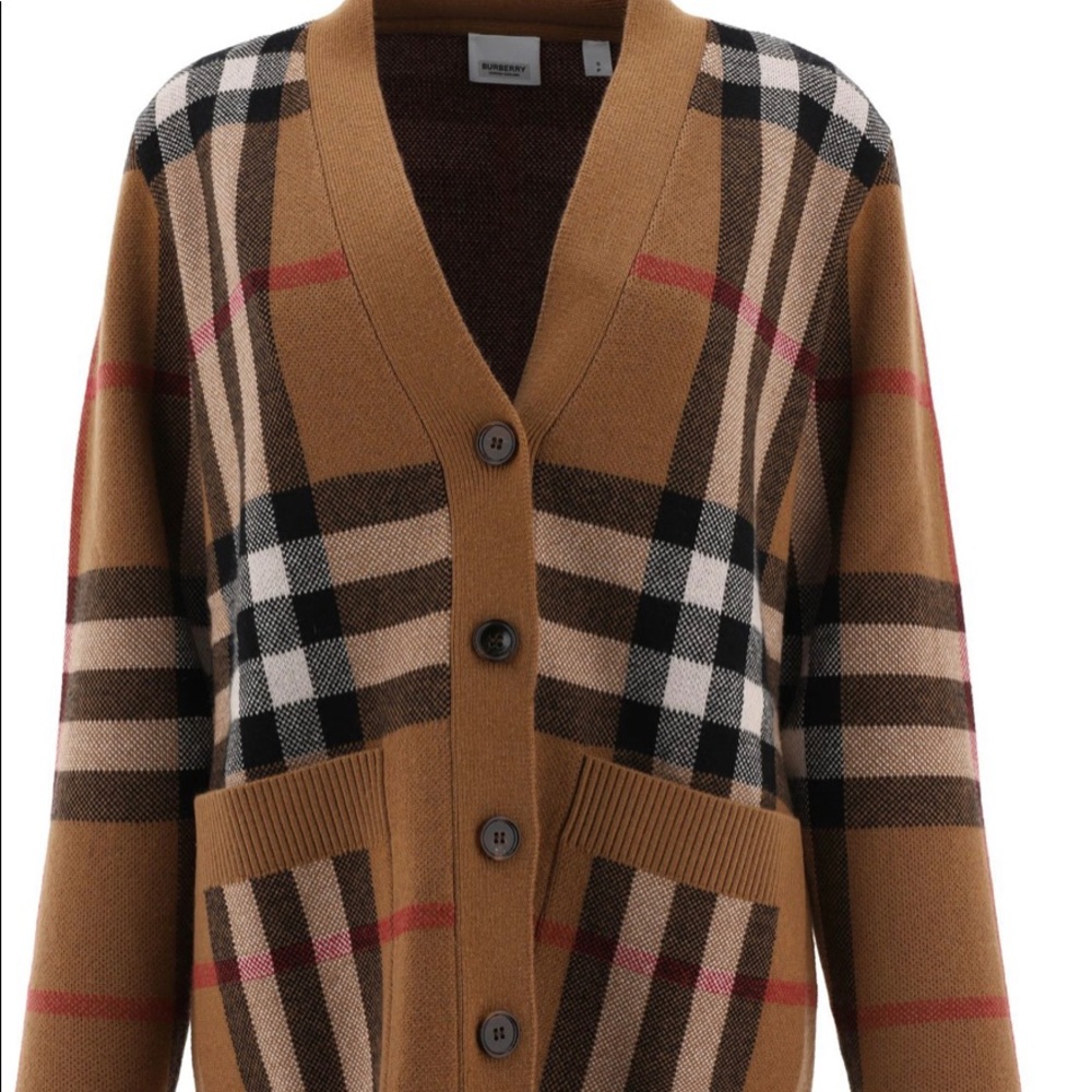 Authentic Burberry Checked Buttoned Knit Cardigan Unisex -LG
